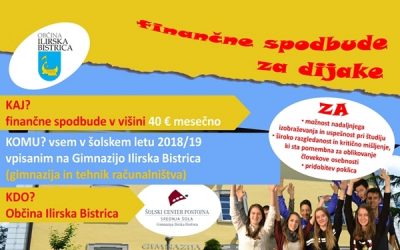 Javni poziv Občine Ilirska Bistrica za denarne spodbude za dijake 1. letnika Gimnazije Ilirska Bistrica